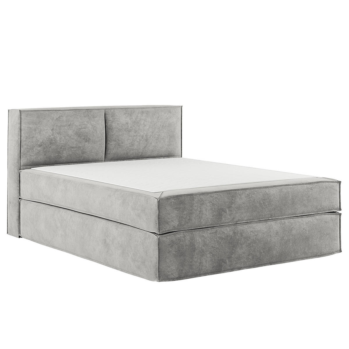 BOXSPRINGBETT mit Kopfteil - Premium - Hellgrau, Textil (140/200cm) - home24