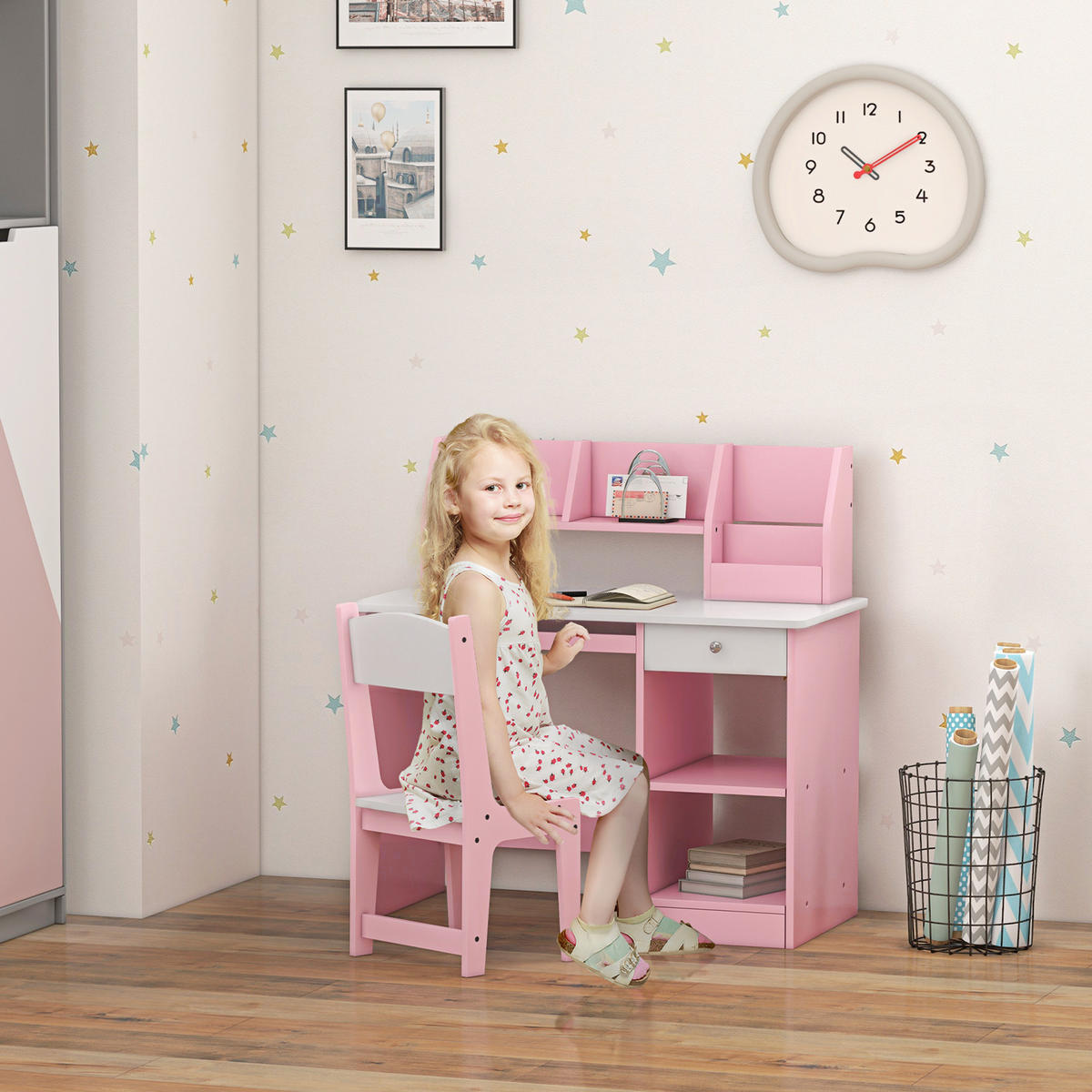 SCHREIBTISCH-SET DE-17537 Rosé - Pink, Holzwerkstoff (90/90/45cm) - ComfortXL