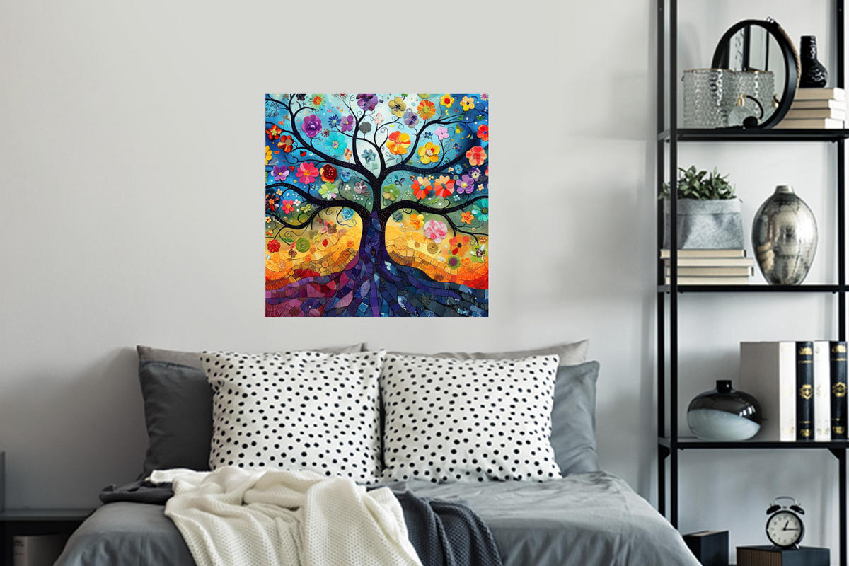 WANDTATTOO Kunst - Baum des Lebens - Blumen - Hippie 50x50 cm - Dunkelblau, Kunststoff (50/50/0.1cm) - MuchoWow