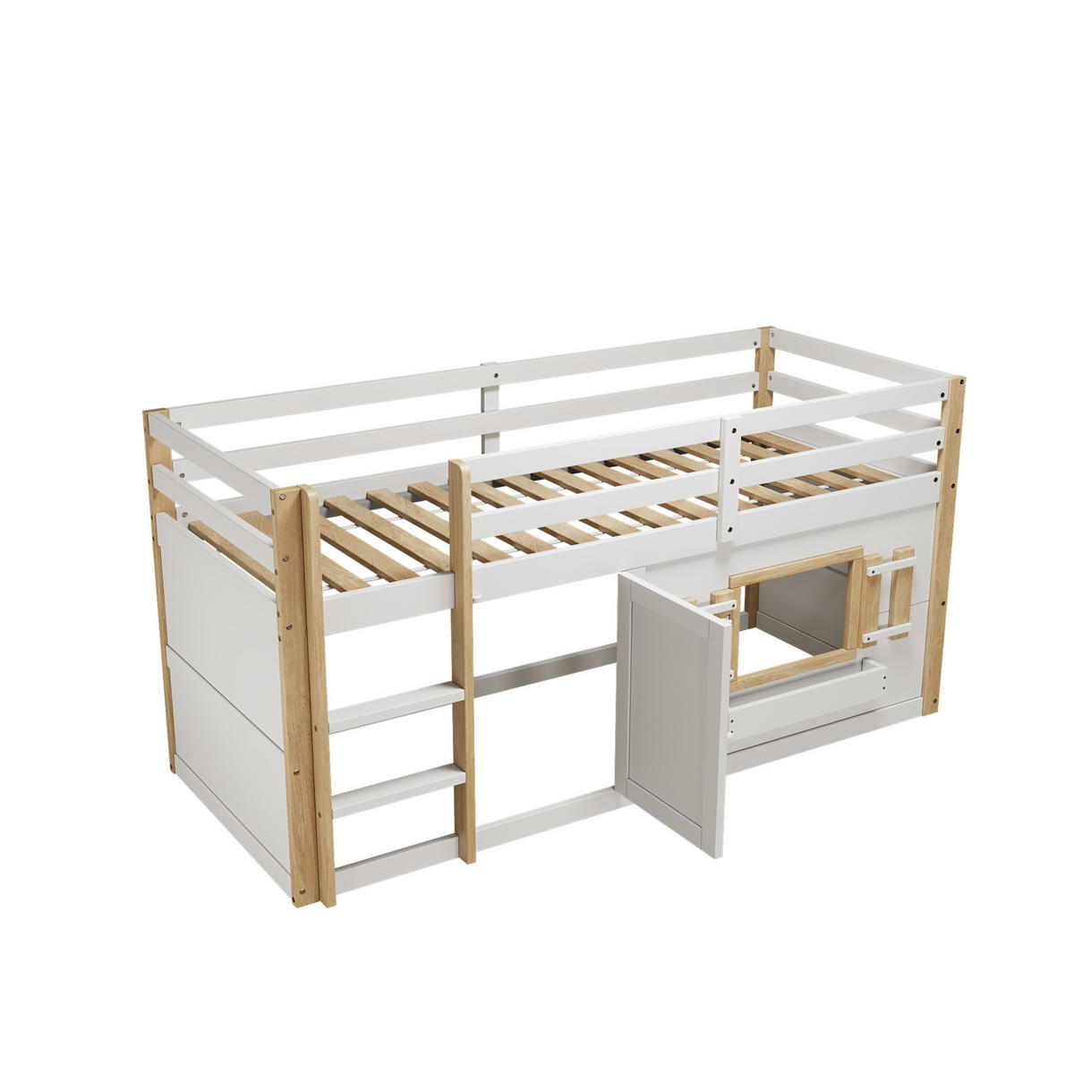 HOCHBETT 90/200 cm, weiß mit Spielbereich ohne Matratze - Weiß, Holz (90/200cm) - MIVRAY