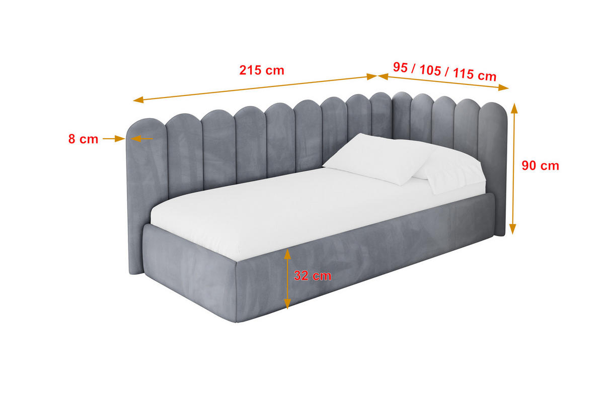 EINZELLBETT Jugendbett mit Bettkasten und Matratze H3/H4, Links - ARTY 100x200 Grau - Grau, Holzwerkstoff/Textil (100/200cm) - ALTDECOR