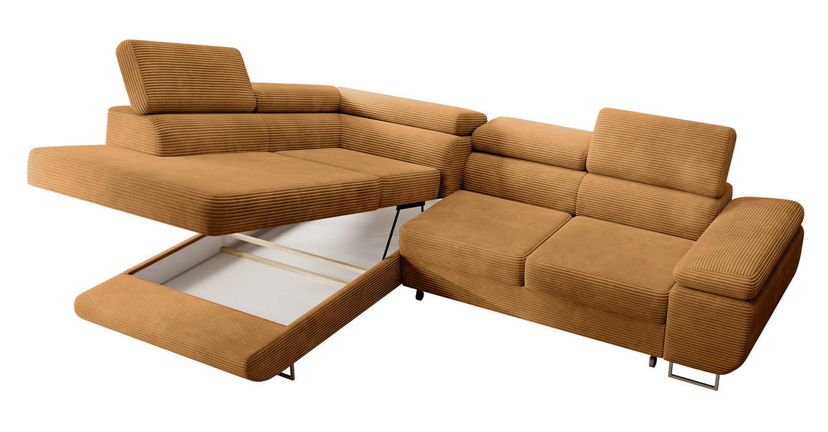 ECKSOFA Stevil Senfgelb Cordbezug - Silberfarben/Messingfarben, Textil/Metall (275/203cm) - Selsey