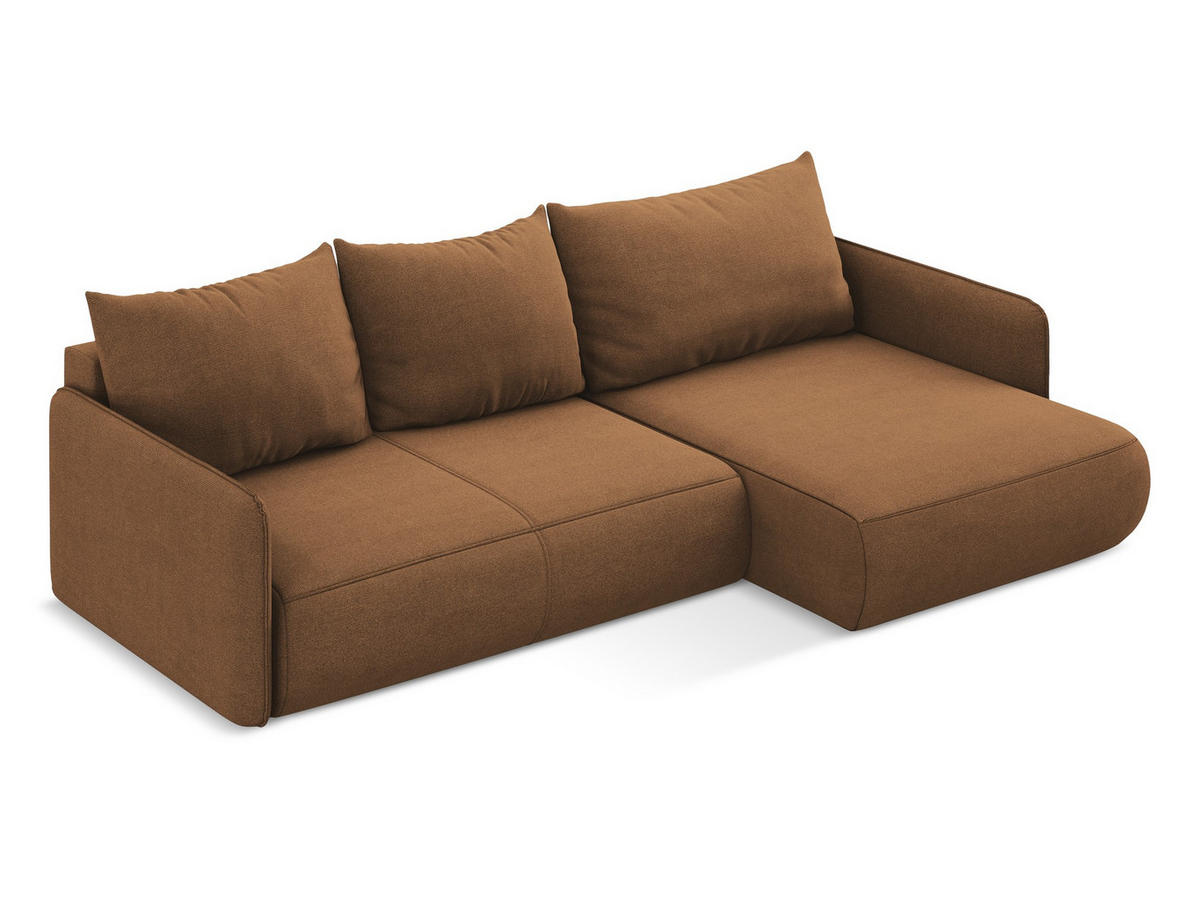 ECKSOFA mit Schlaffunktion Strukturstoff Stoff Orange - Terra cotta/Schwarz, Kunststoff/Textil (240/148cm) - Makamii
