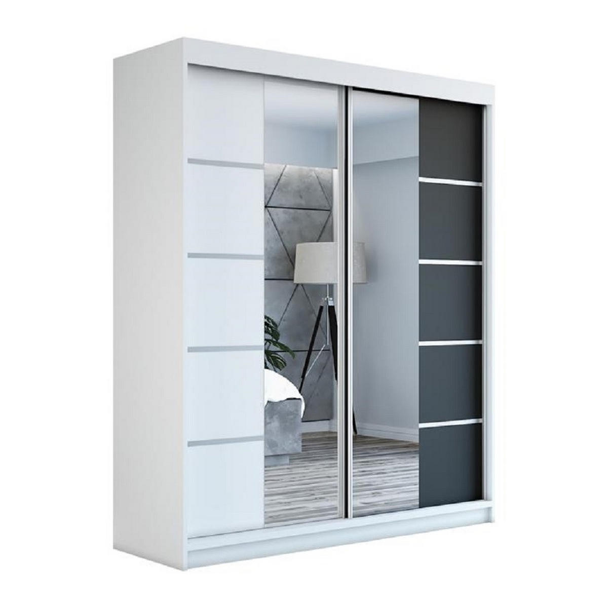 SCHWEBETÜRENSCHRANK 180 cm KOMFORT Farbe:Weiß,schwarz - Schwarz/Weiß, Holzwerkstoff (180/215/59.5cm) - A&J MöbelLand