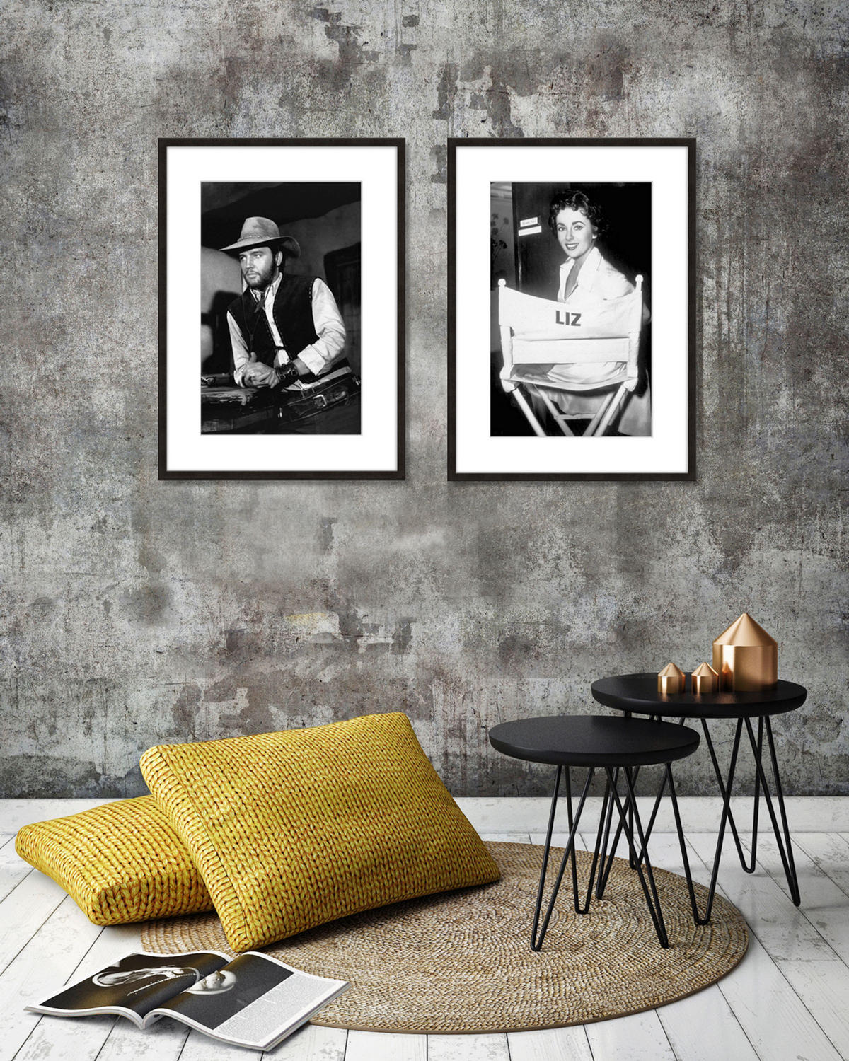 BILD mit Rahmen 51x71 cm Elizabeth Taylor Schwarz-Weiß - Weiß, Holz (51/71cm) - artissimo