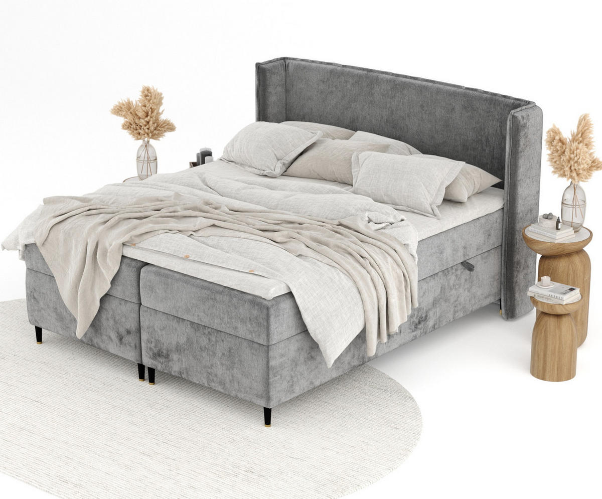 BOXSPRINGBETT Segni Dunkelgrau 160/200 cm mit Matratze und Topper - Dunkelgrau/Schwarz, Holz/Holzwerkstoff (160/200cm) - Maison de Reve