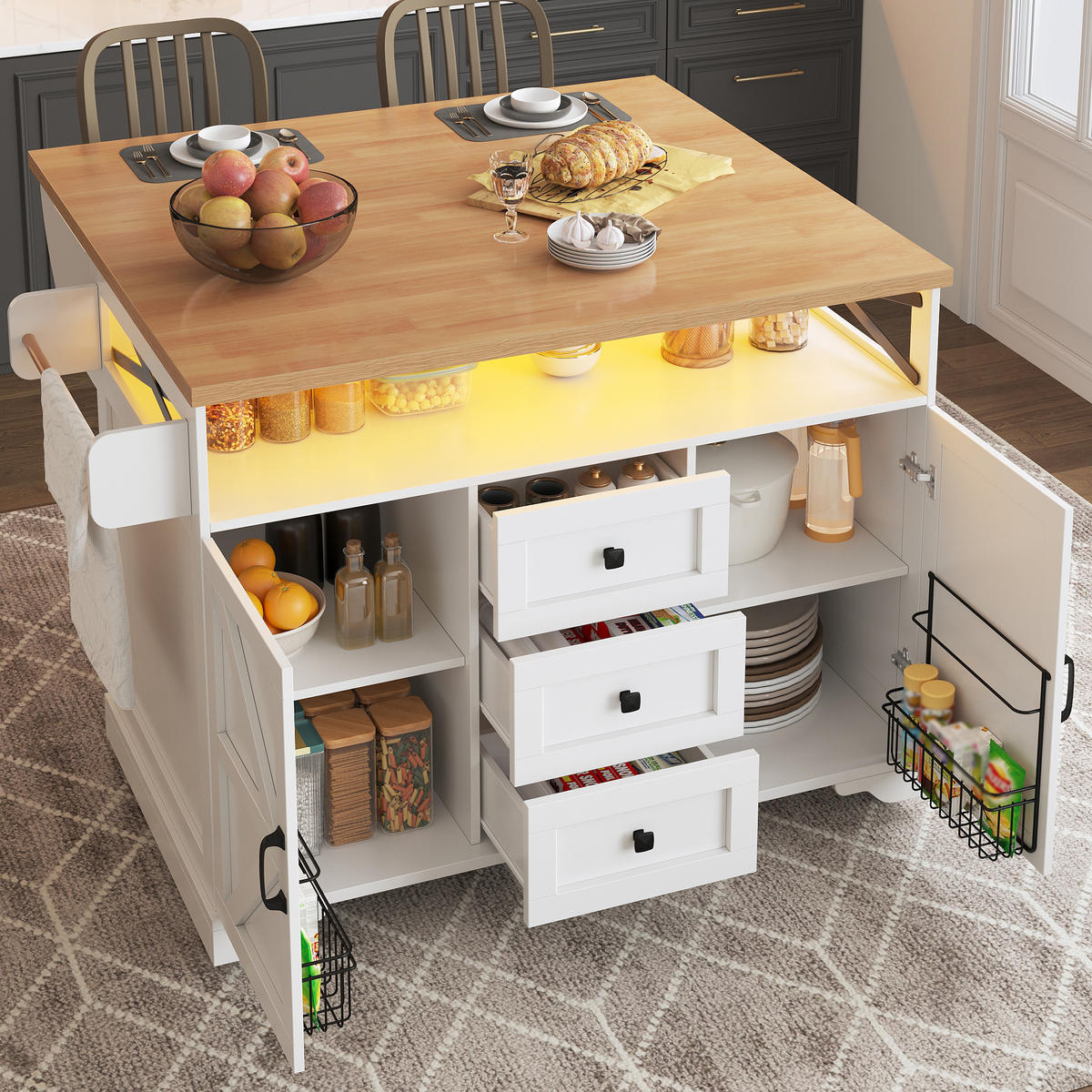KÜCHENINSEL 120/43/98 cm weiß aus MDF mit klappbarer Platte - Weiß, Holzwerkstoff (120/98/43cm) - OKWISH