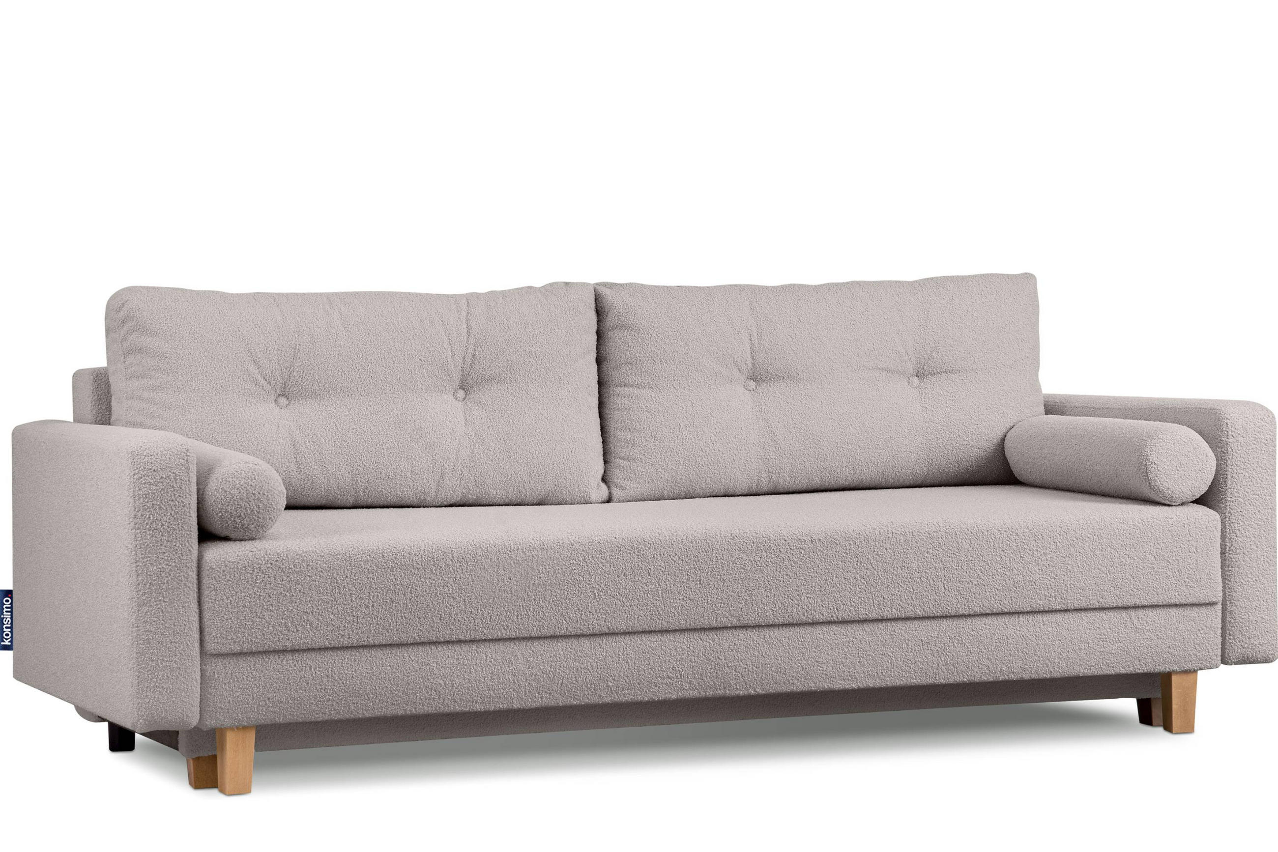 3-SITZER-SCHLAFSOFA ERISO mit weiche Sitzfläche und hohe Rückenlehne, Bouclé-Stoff, aschfahl - Hellgrau/Braun, Textil (220/80/100cm) - KONSIMO®