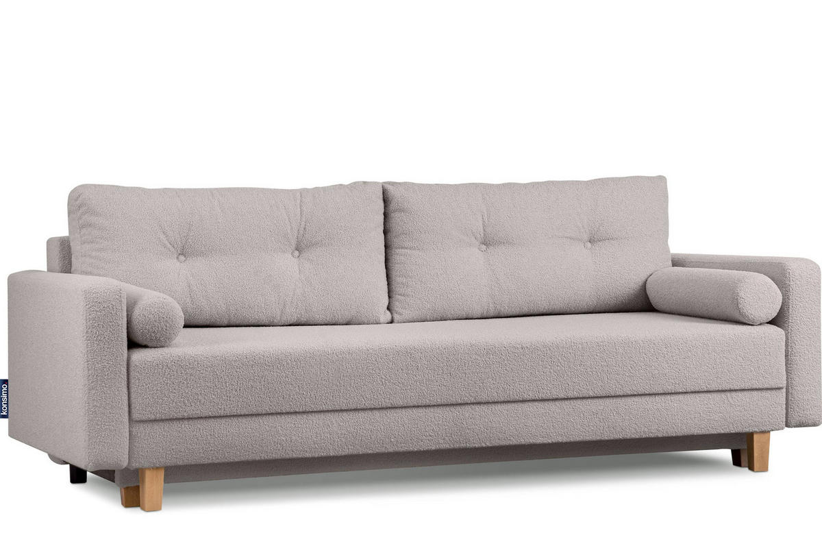 3-SITZER-SCHLAFSOFA ERISO mit weiche Sitzfläche und hohe Rückenlehne, Bouclé-Stoff, aschfahl - Hellgrau/Braun, Textil (220/80/100cm) - KONSIMO®