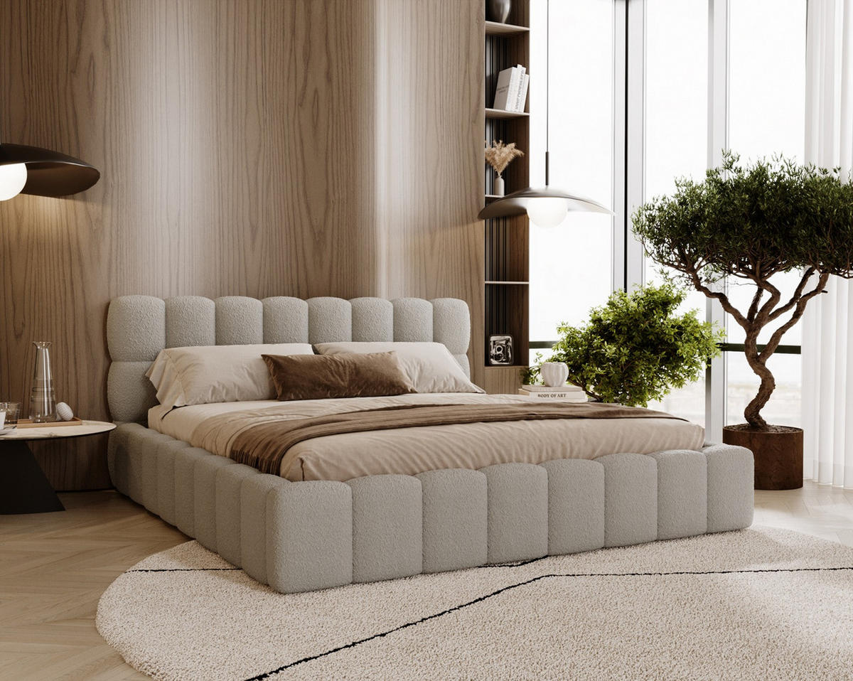 POLSTERBETT ALMA 180 x 200 cm, Bubble, Bouclé, beige - Beige, Textil (180/200cm) - Labett