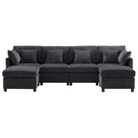 WOHNLANDSCHAFT Chenille Grau mit 2 Hocker und 6 Kissen - Grau, Holzwerkstoff/Kunststoff (278/81/161cm) - WISHDOR