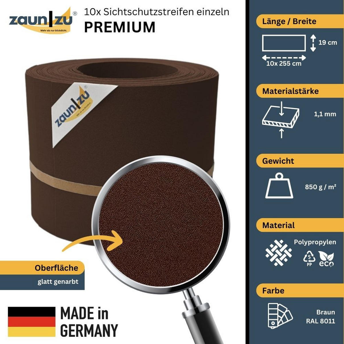 SICHTSCHUTZSTREIFEN PP Sichtschutzstreifen Doppelstabzaun Braun,10x 2,55m - Braun, Kunststoff (2550/19cm) - ZAUN|ZU