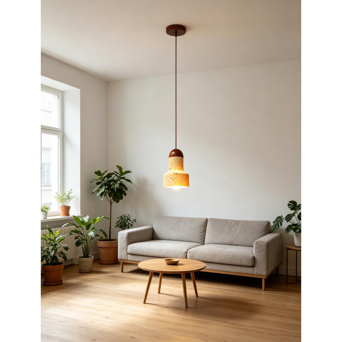 PENDELLEUCHTE Modern Nussbaum Gelbtravertin Vintage 10x17cm - Gelb, Stein (10/17/10cm) - Authentics