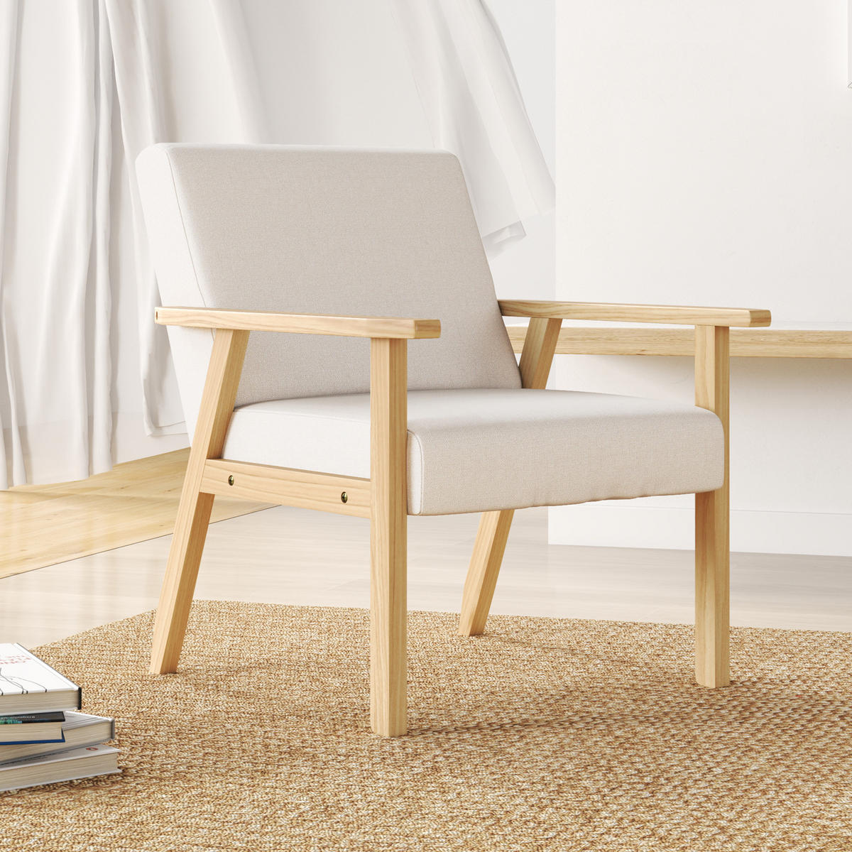 LOUNGESESSEL mit Armlehnen, 64 x 70 x 72 cm, Cremeweiß - Weiß, Textil (64/72/70cm) - HOMCOM