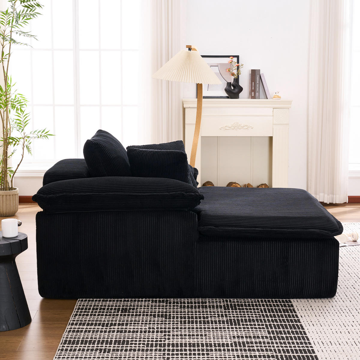 RELAXSOFA Cord ergonomisch mit breiten Armlehnen 177/122/92 cm Schwarz - Schwarz, Textil (122/92/177cm) - Redom