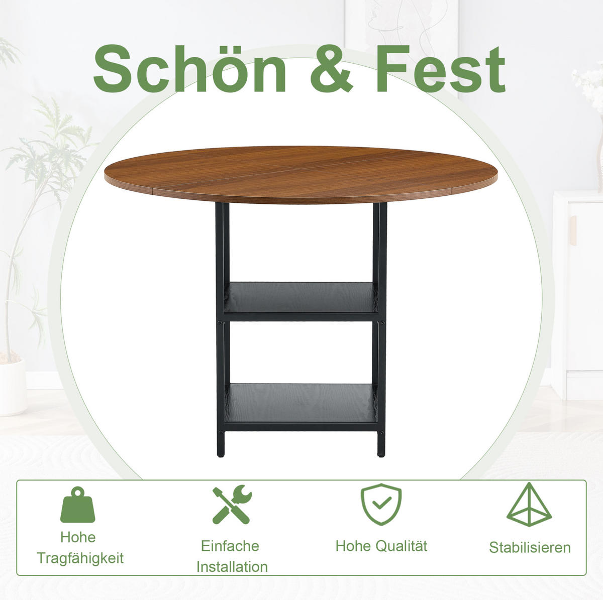 ESSTISCH-SET 4-tlg. 107 cm Nussbaumoptik Hellbraun - Hellbraun, Metall (107/75/107cm) - Meubliv