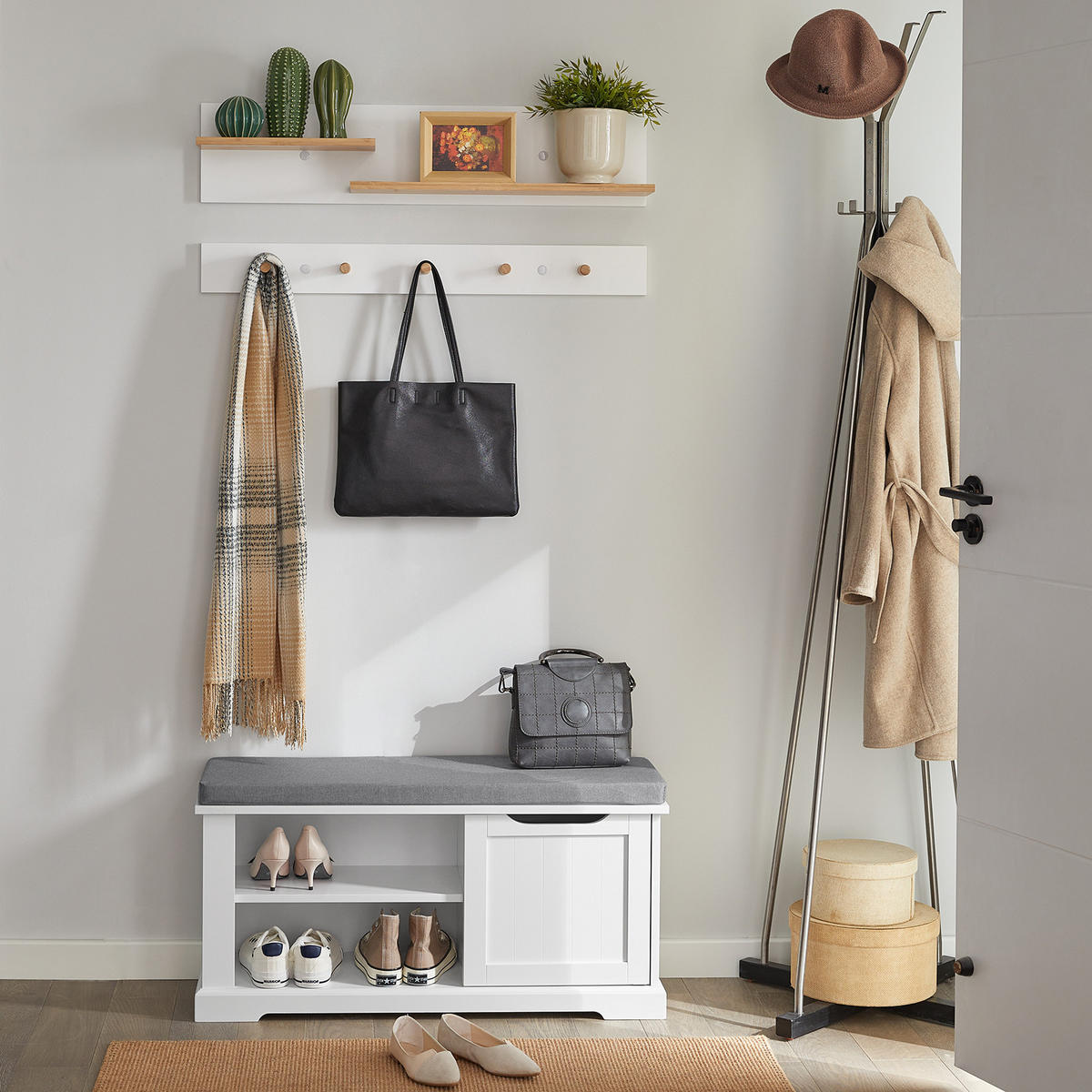 SCHUHBANK Weiß - Weiß, Holzwerkstoff (90/45/30cm) - SoBuy