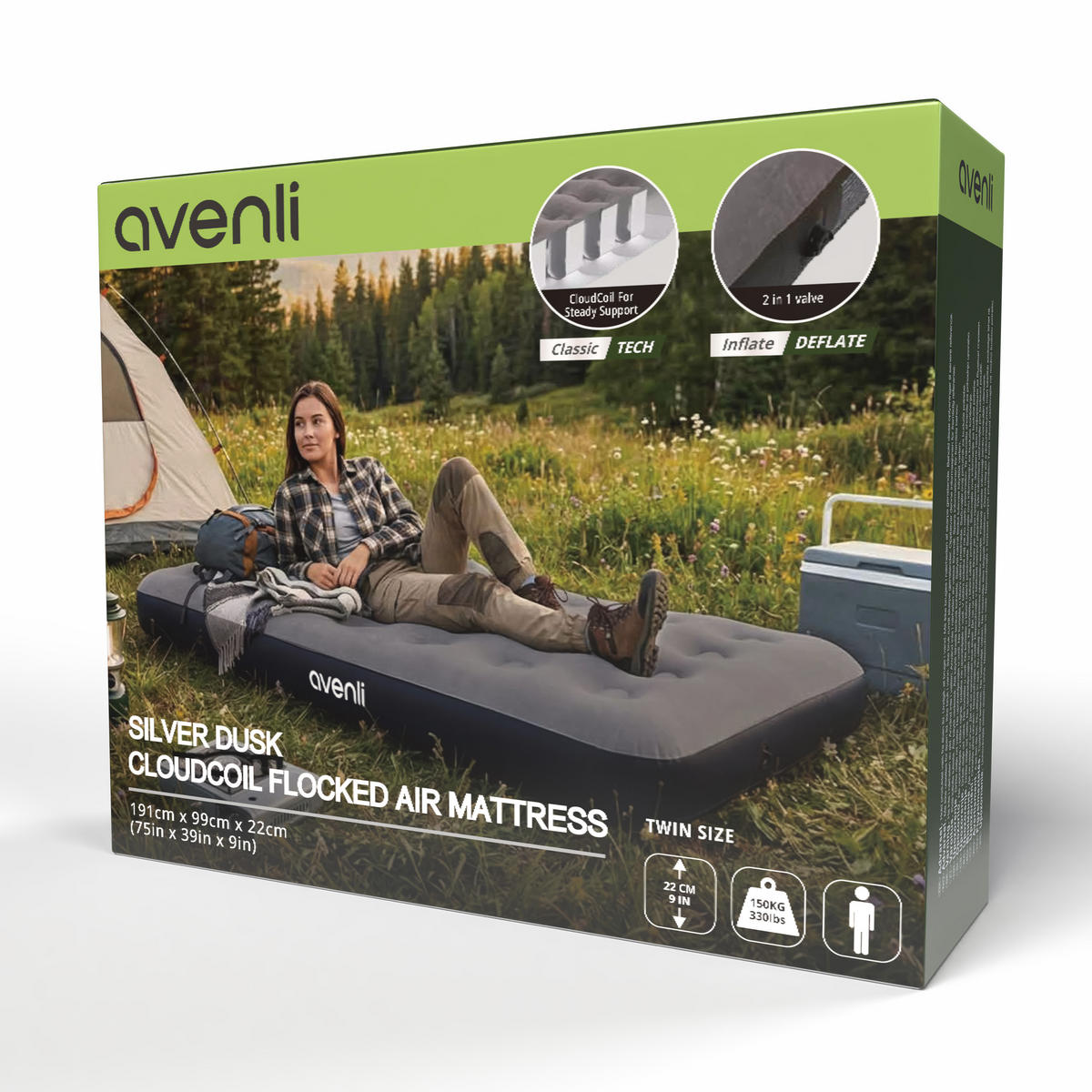 LUFTBETT Luftmatratze Camping aufblasbar 191x99x22cm - Grau, Kunststoff (99/191cm) - Avenli