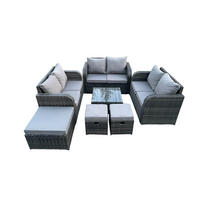 GARTENMÖBELGARNITUR Polyrattan Dunkelgrau 9-Sitzer - Dunkelgrau, Metall - Fimous