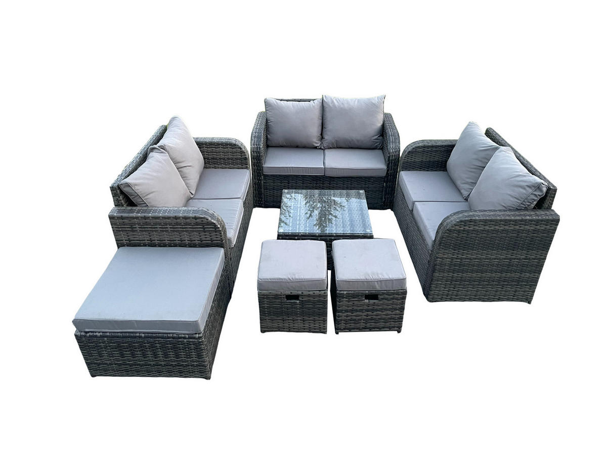 GARTENMÖBELGARNITUR Polyrattan Dunkelgrau 9-Sitzer - Dunkelgrau, Metall - Fimous