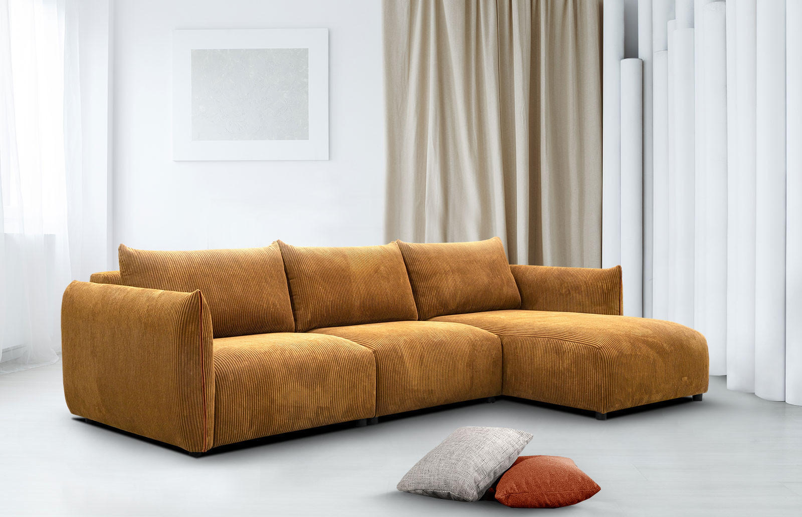 ECKSOFA TAUER 5-Sitzer, honig - Schwarz/Honig, Holzwerkstoff/Kunststoff (294/173cm) - Courtois Laville
