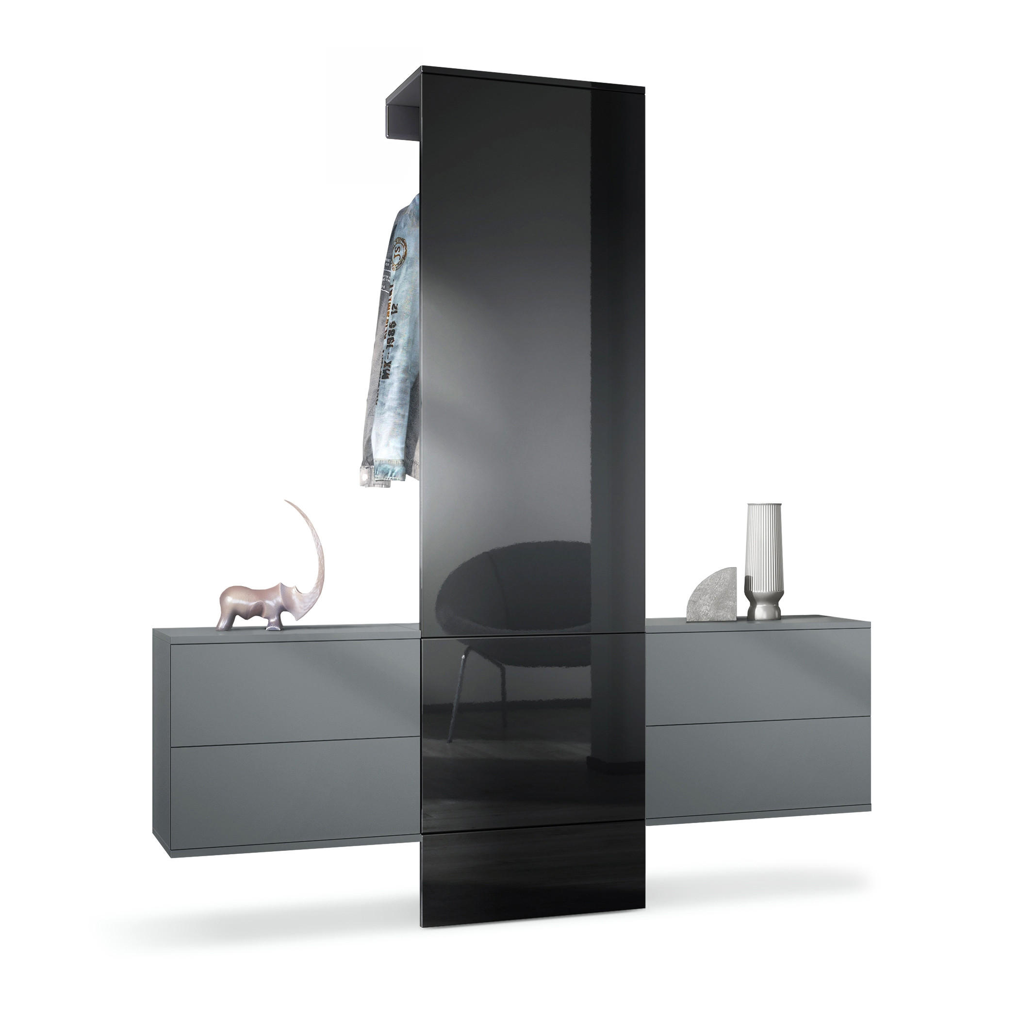 Vladon Garderobe Schwarz Hochglanz 157x193x35 cm