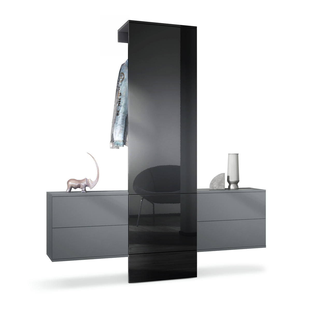 GARDEROBE Carlton Paneel in Schwarz Hochglanz - Schwarz Hochglanz, Holzwerkstoff (157/193/35cm) - Vladon