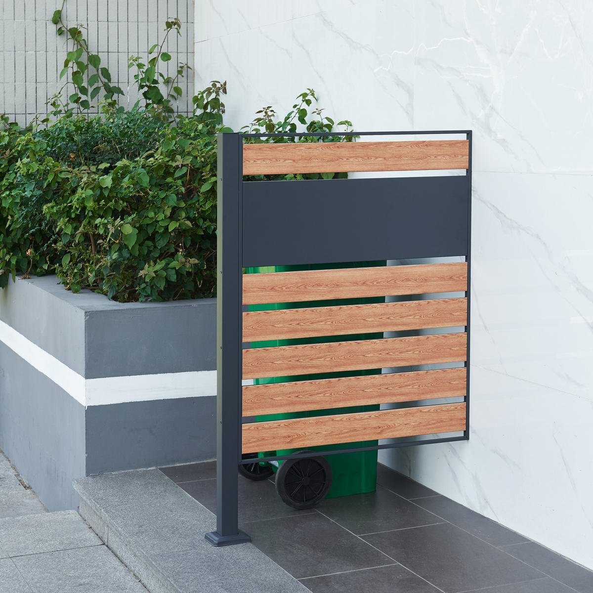 MÜLLTONNENBOX-ELEMENT Uusikaupunki - Anthrazit/Braun, Metall (83/120/11cm) - [en.casa]
