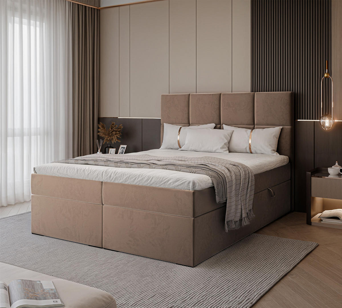 BOXBETT MAGNUS 200/200 cm mit Matratze und Topper, Hellbraun - Hellbraun, Textil (200/200cm) - Idohome