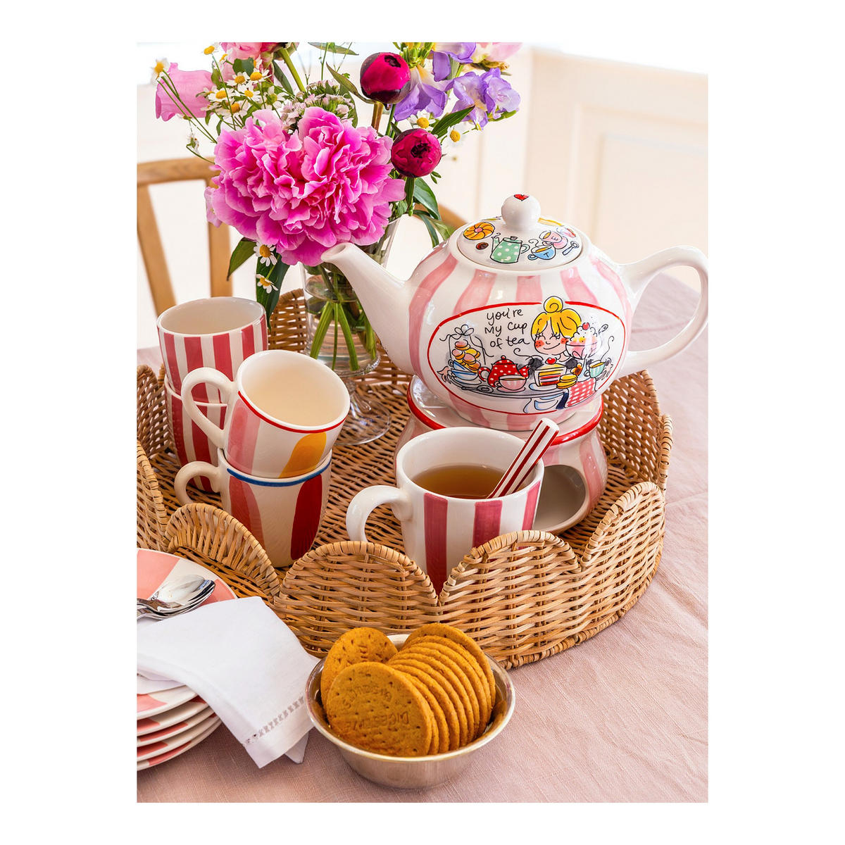 TEELICHTHALTER Streifen in Rosa - 10cm - Multicolor, Keramik (16/10/15cm) - Blond Amsterdam
