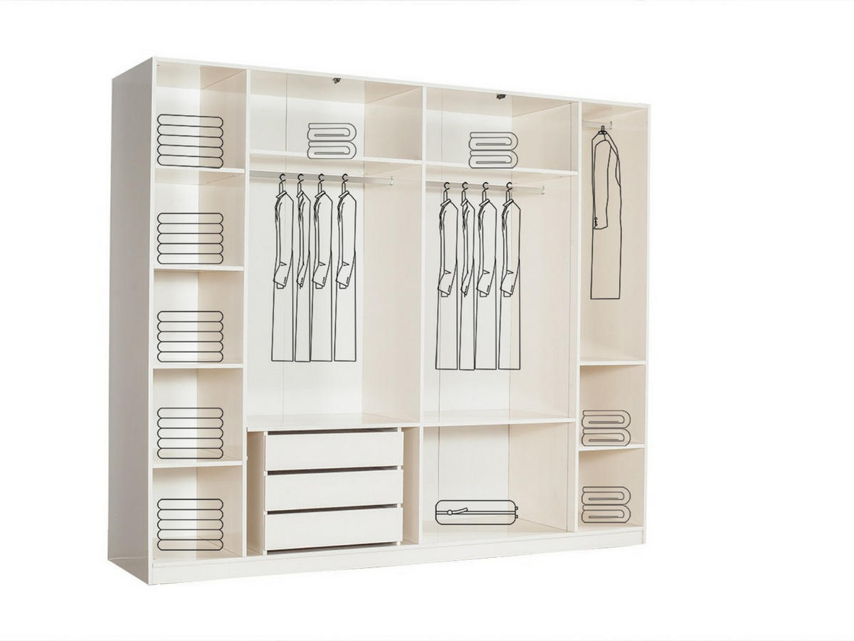 KLEIDERSCHRANK Rubato 6 trg. - Creme, Holzwerkstoff (260/225/63cm)