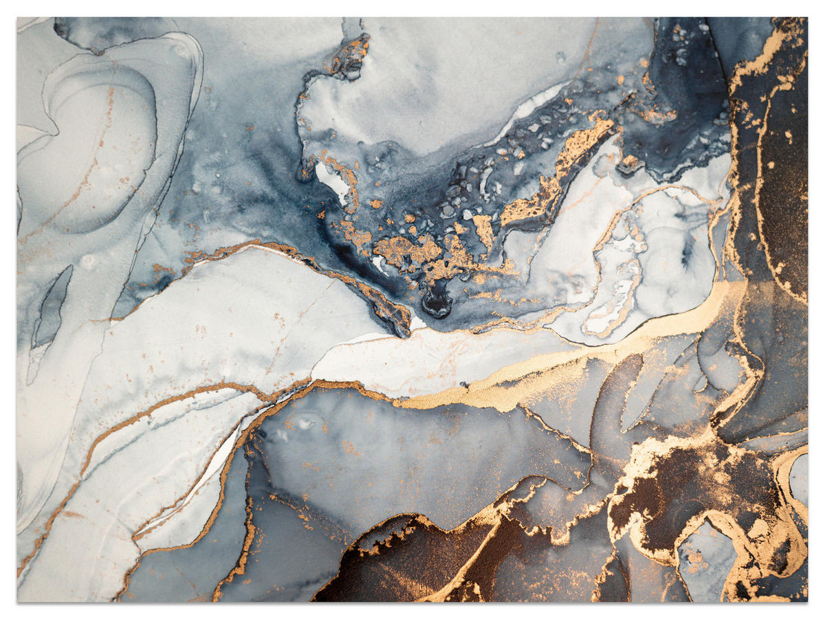 FOTOTAPETA Pre Obývaciu Izbu Mramor Modrá Moderná Zlaté Akcenty Elegantná 150 x 105 cm - žltá/sivá, papier (150/105cm) - Muralo