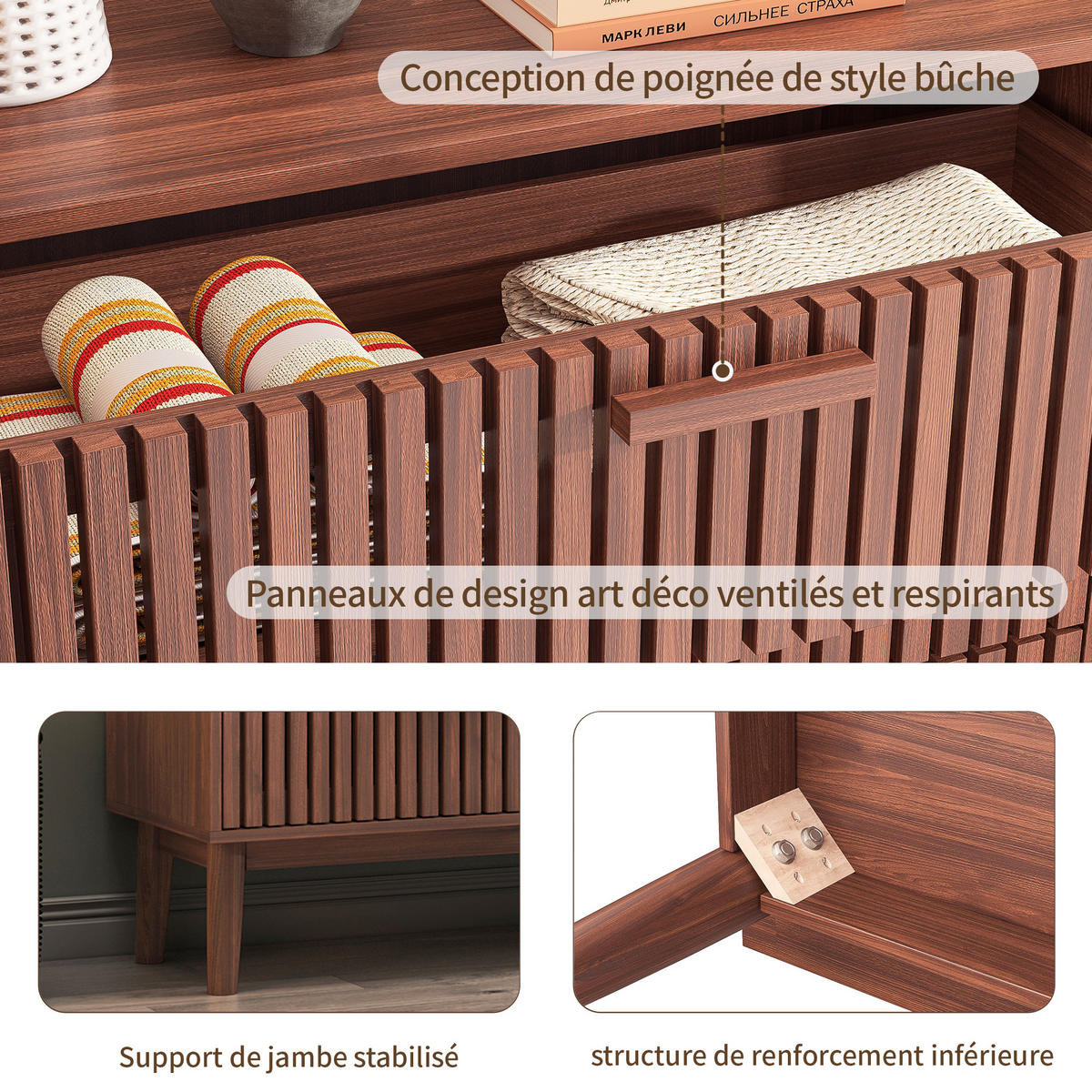 KOMMODE 100x34x73 cm 6 Schubladen geriffelt Stauraum Walnussoptik - Braun, Holz (34/73/100cm) - Fortuna Lai