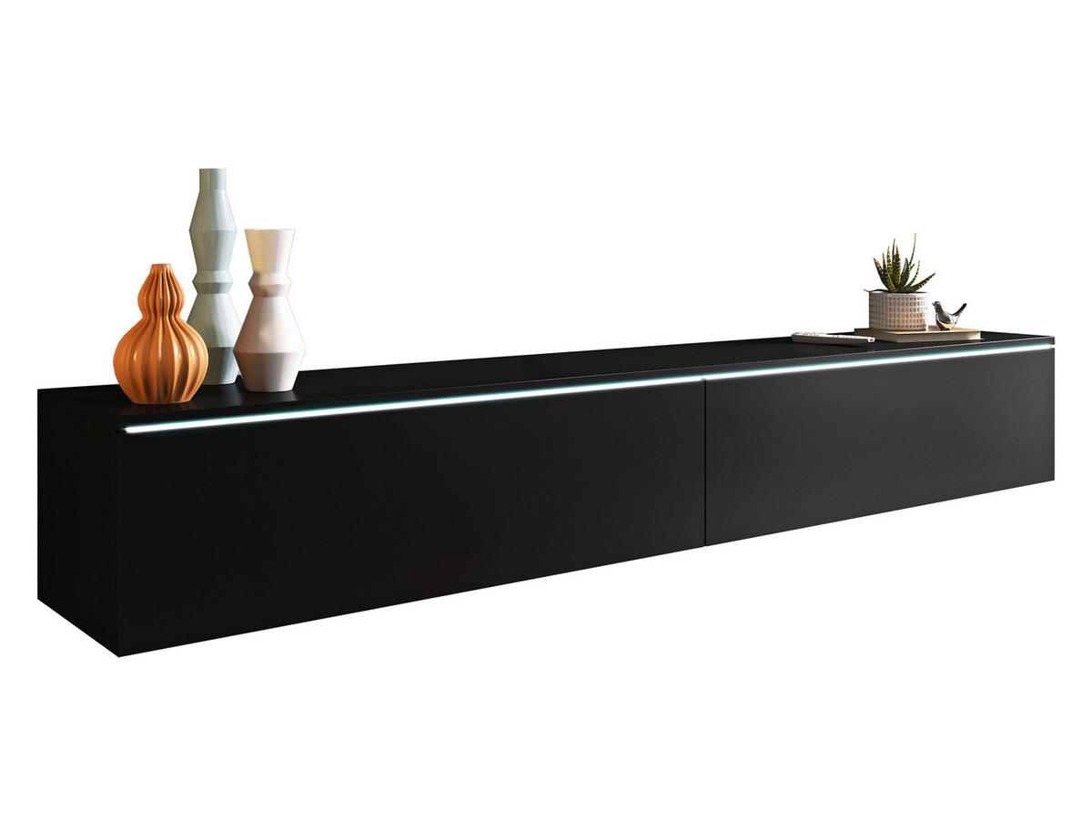 TV-LOWBOARD D180 mit weißer LED Beleuchtung - Silberfarben/Schwarz, Holzwerkstoff/Kunststoff (180/30/33cm) - MIRJAN24