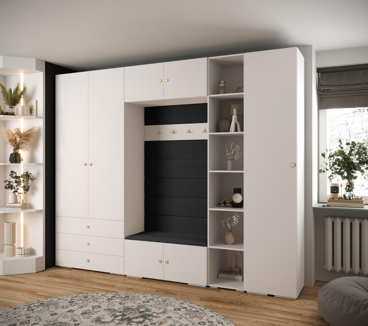 GARDEROBEN-SET 236,7/290/47 - Goldfarben/Schwarz, Holz/Kunststoff (290/236.7/47cm) - Abiks Möbel