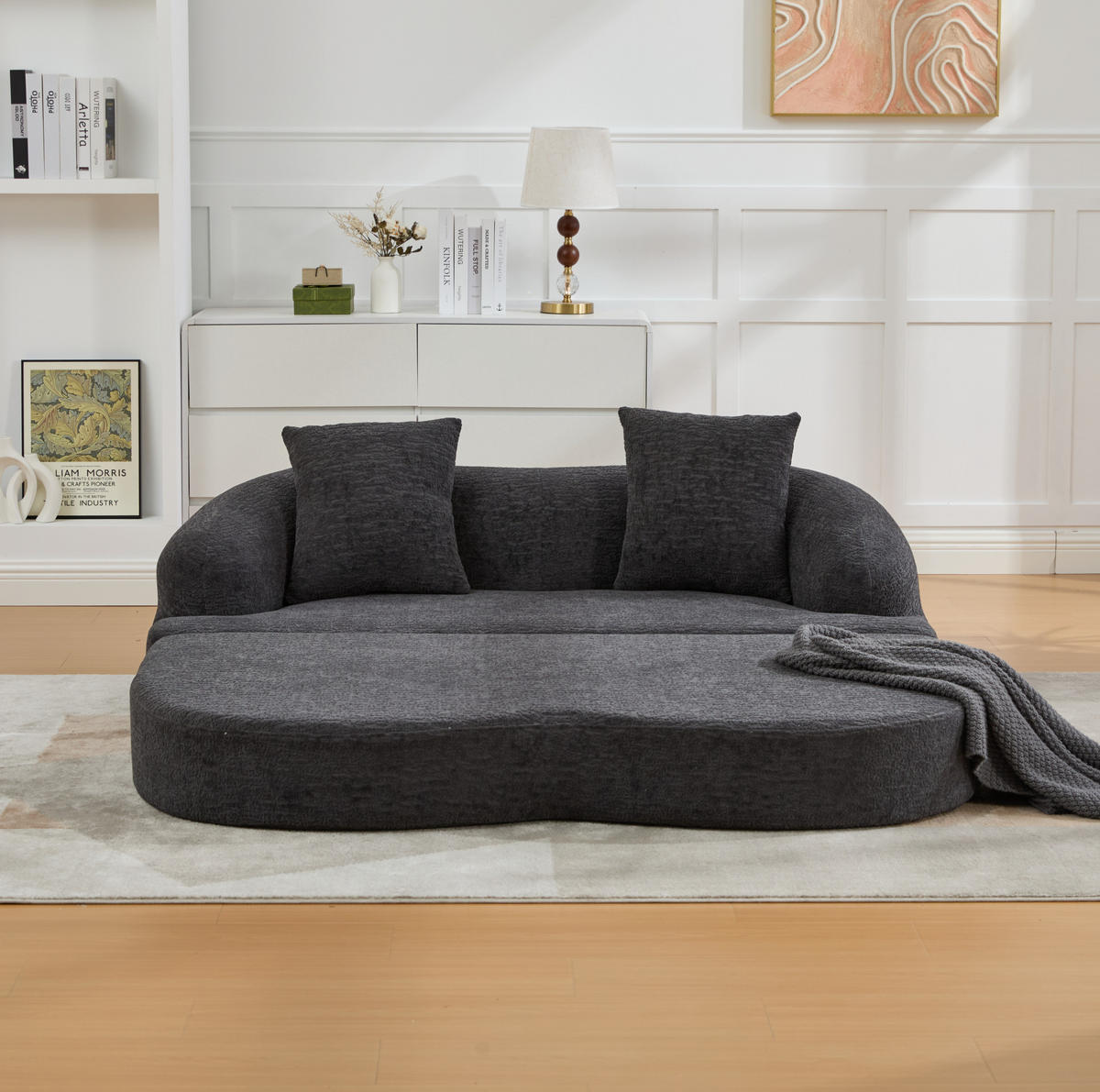 SCHLAFSOFA 157/84/65 cm aus Chenille mit Klappfunktion Dunkelgrau - Dunkelgrau, Textil (84/65/157cm) - Modenvie