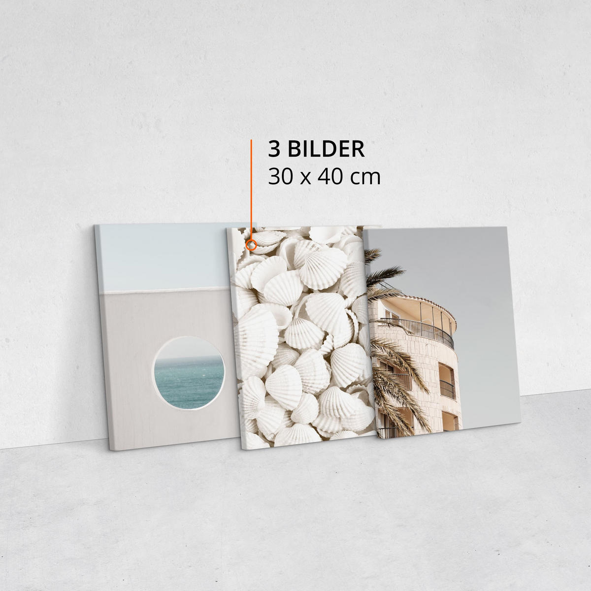LEINWANDBILDER 3-er Set Muscheln 3D Meer - Blau/Beige, Textil (90/40cm) - Muralo