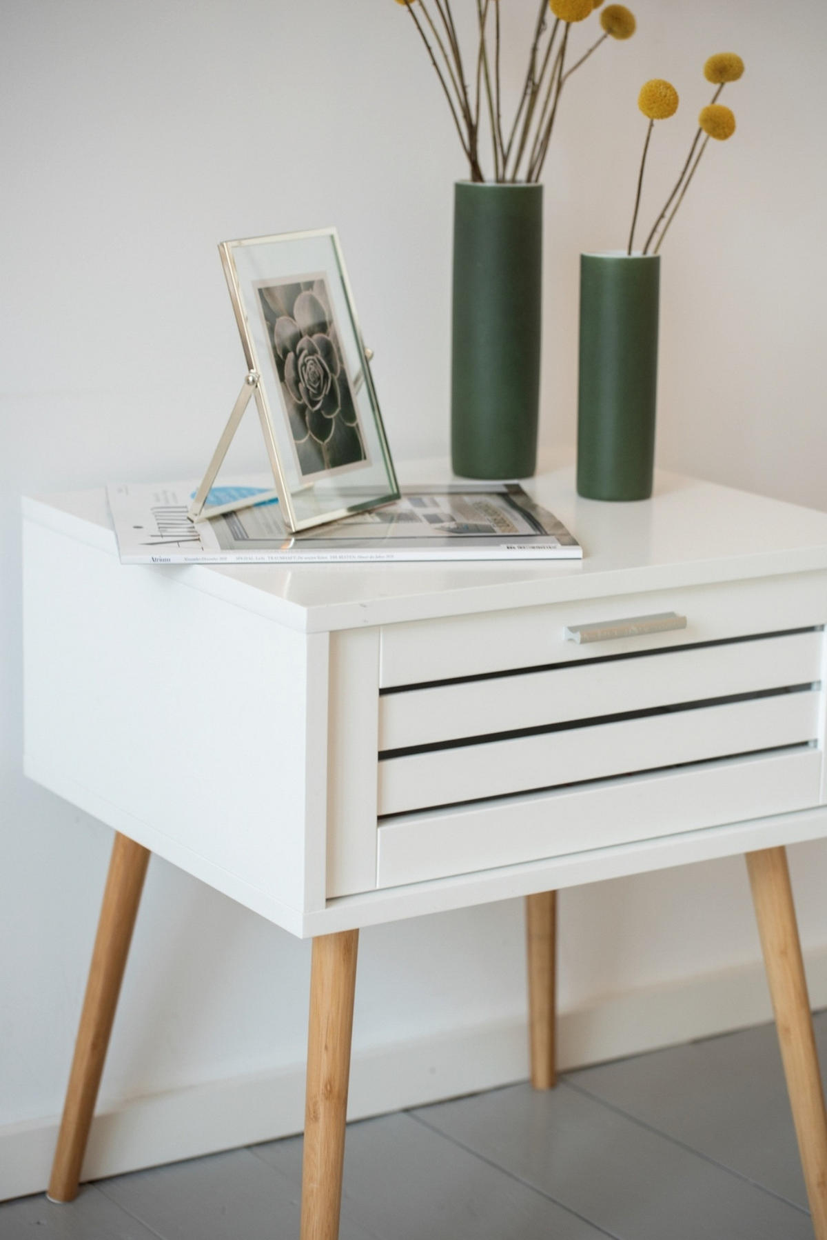MINI-KOMMODE Beistelltisch mit Schublade Finja 38/45/50 cm - Weiß, Naturmaterialien (45/50/38cm) - Wenko