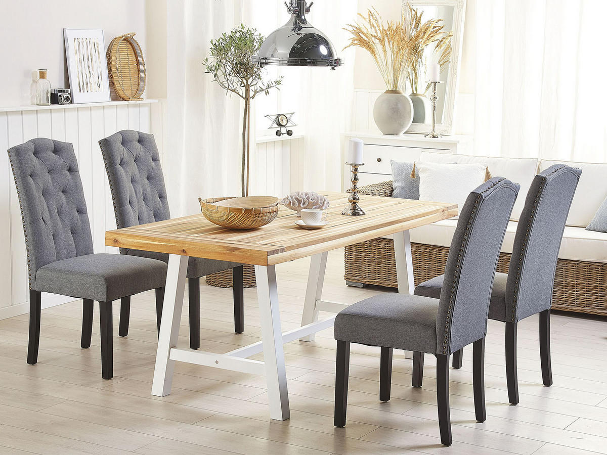 STUHL 2er-Set Polsterbezug Grau Shirley - Grau, Holz/Textil (46/103/60cm) - Beliani