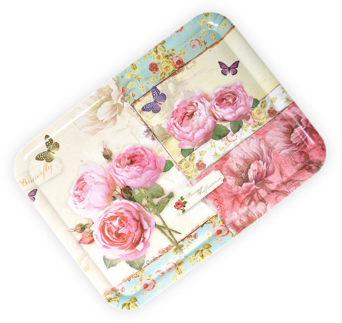 TABLETT England Rosen, rechteckige Melamin Serviertablett 50x37 cm - Rosa, Kunststoff (37/2/50cm) - Lashuma