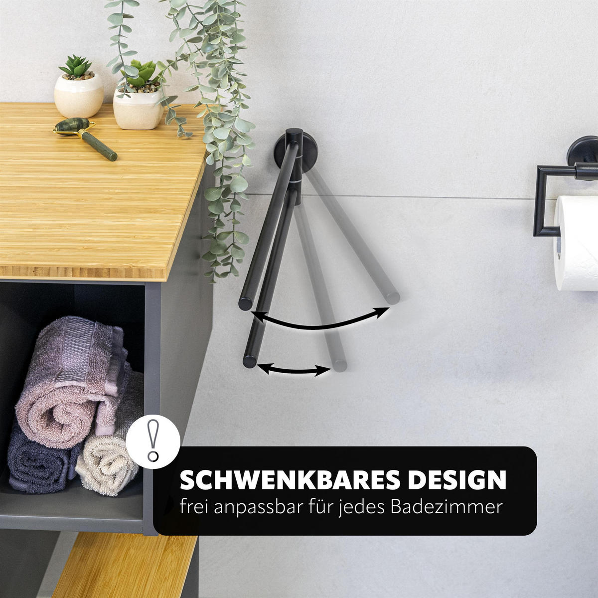 HANDTUCHSTANGE PIAZZA BLACK, schwarz, inkl. Klebeset - Schwarz, Metall (5.8/10/50cm) - bremermann