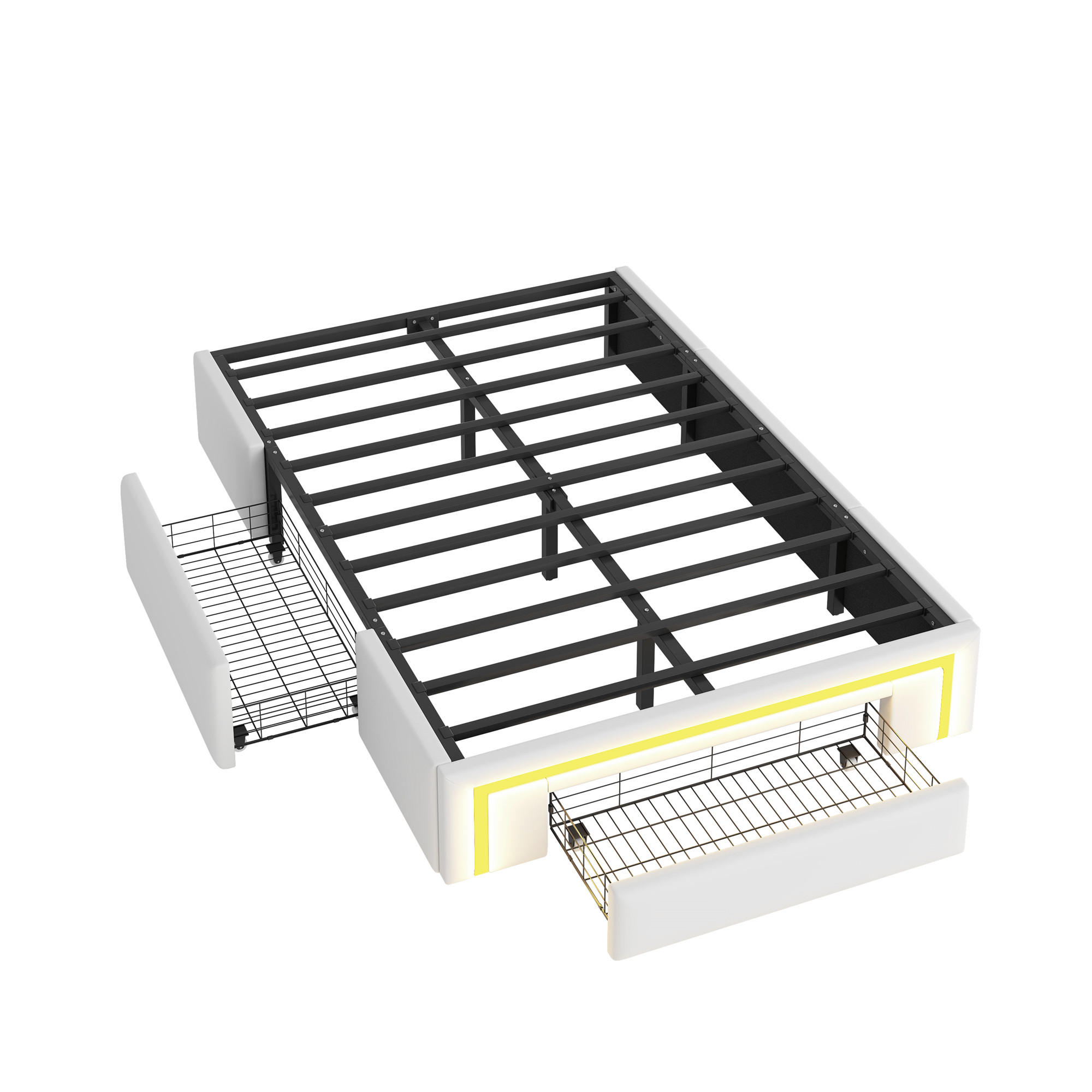 STAURAUMBETT 90/200 cm DE-02047, in Beige, mit LED und Schubladen - Beige, Metall (90/200cm) - ComfortXL