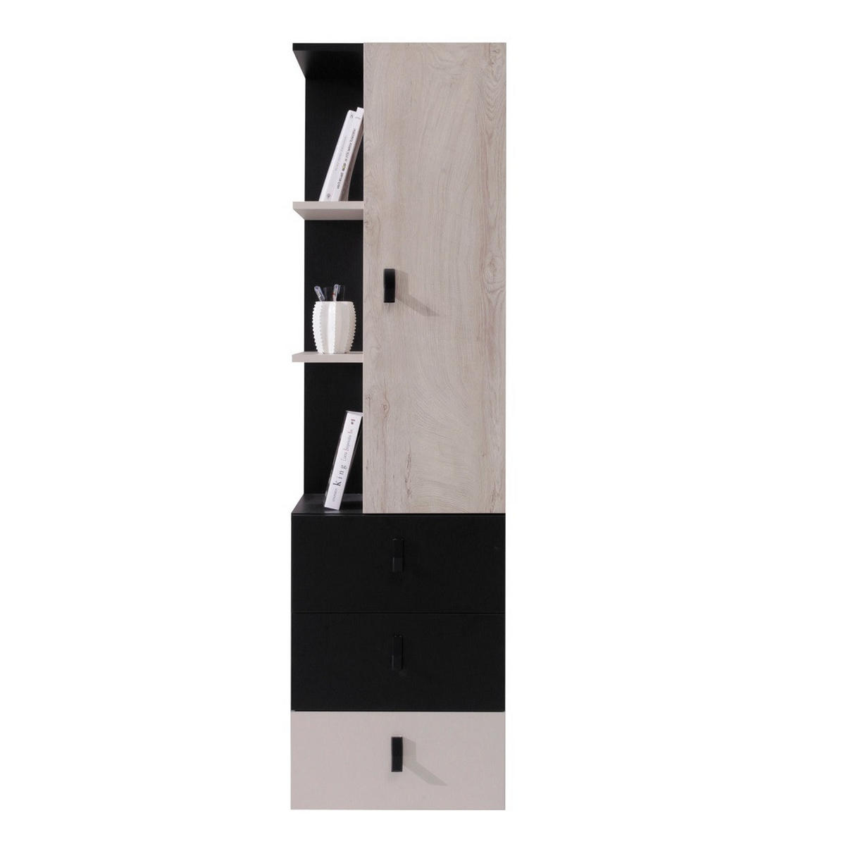 JUGENDZIMMER Space Set B mit Bett 90 x 200 - Schwarz-Eiche-Beige - Eichefarben/Beige, Holzwerkstoff (135/190/135cm) - QMM TraumMöbel