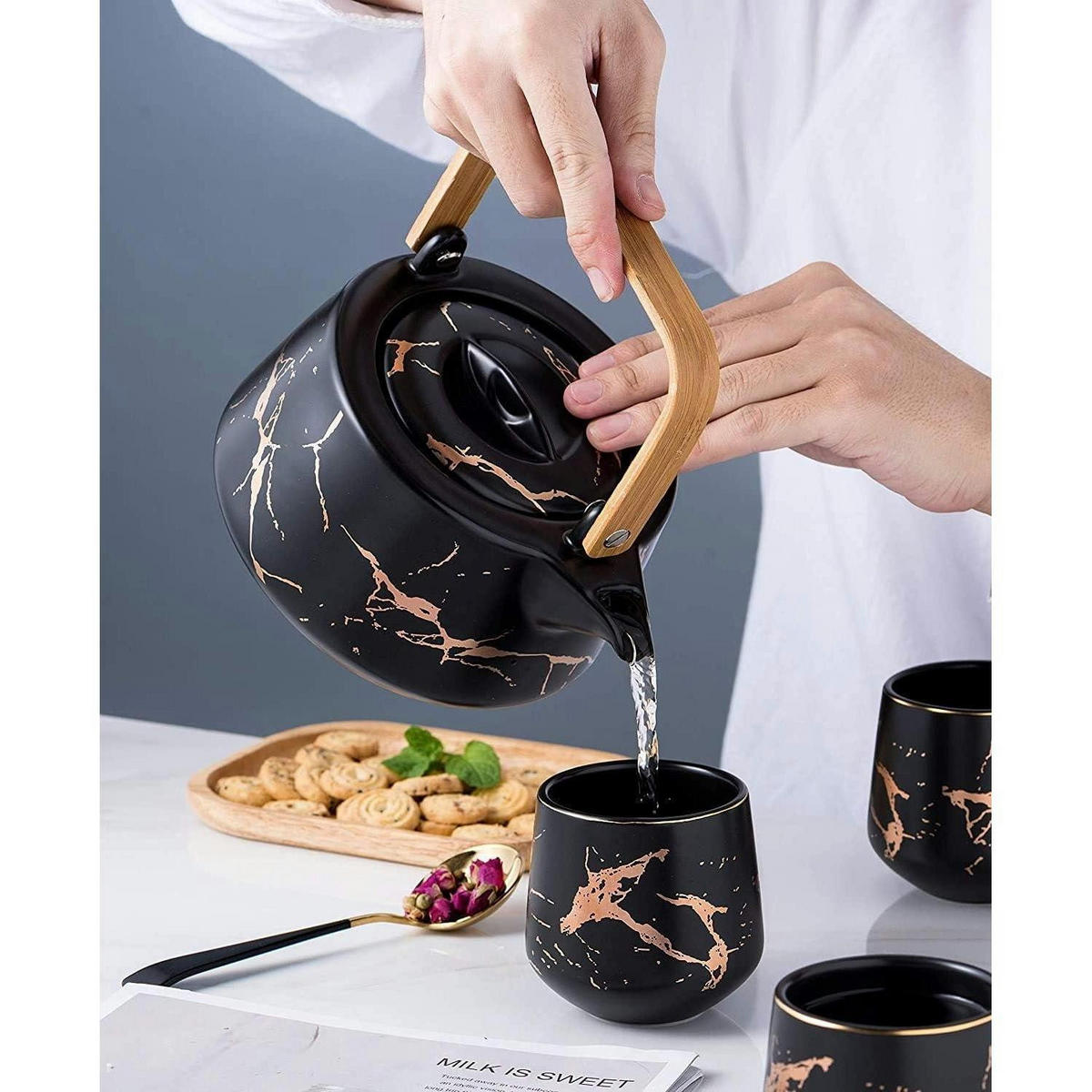 TEESERVICE 5-teiliges Set Marmoroptik Schwarz - Multicolor, Keramik (15/15/20cm)