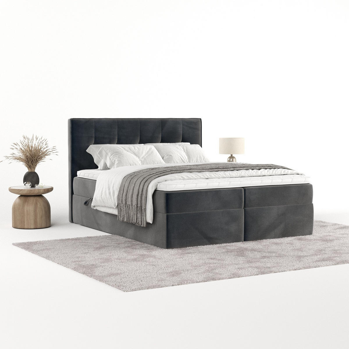 BOXBETT Mireo 140/200 cm Anthrazit im Paros Stoff - Anthrazit/Schwarz, Holz/Holzwerkstoff (140/200cm) - AltaBeds