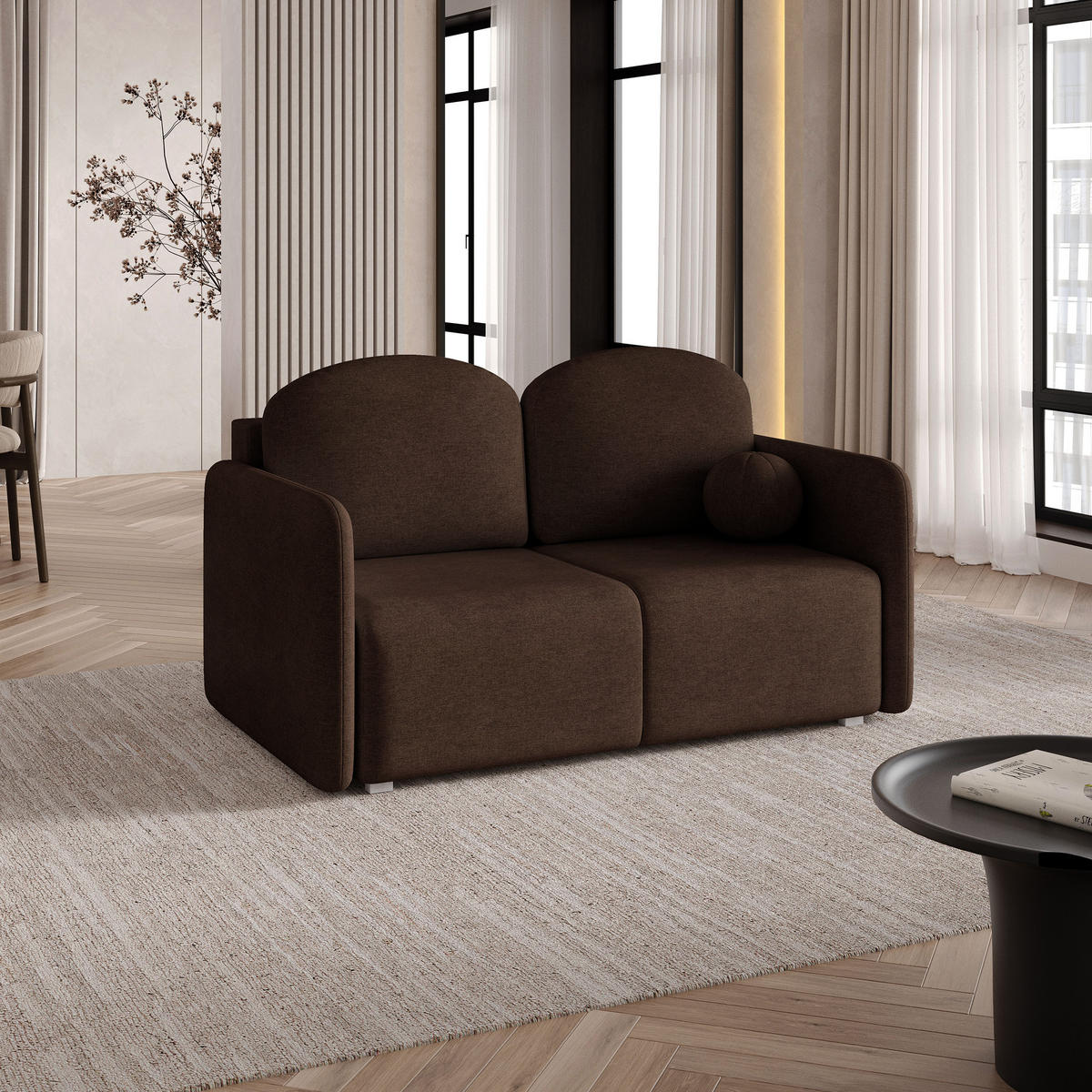 BETTSOFA SUVI II NV Braun Geflochtener Stoff mit Schlaffunktion - Braun, Textil (90/85/153cm) - MASSENO