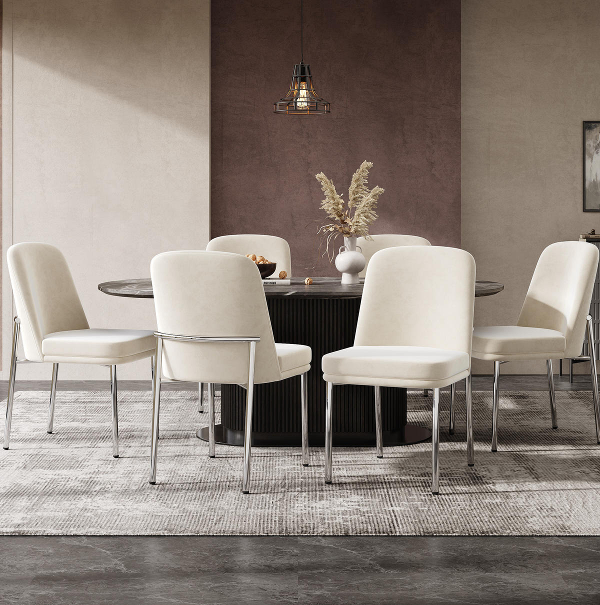 ESSZIMMERSTUHL 6er-Set gepolstert Samt Beige mit Metallbeinen - Beige, Metall (53/82/42.6cm) - Meubliv