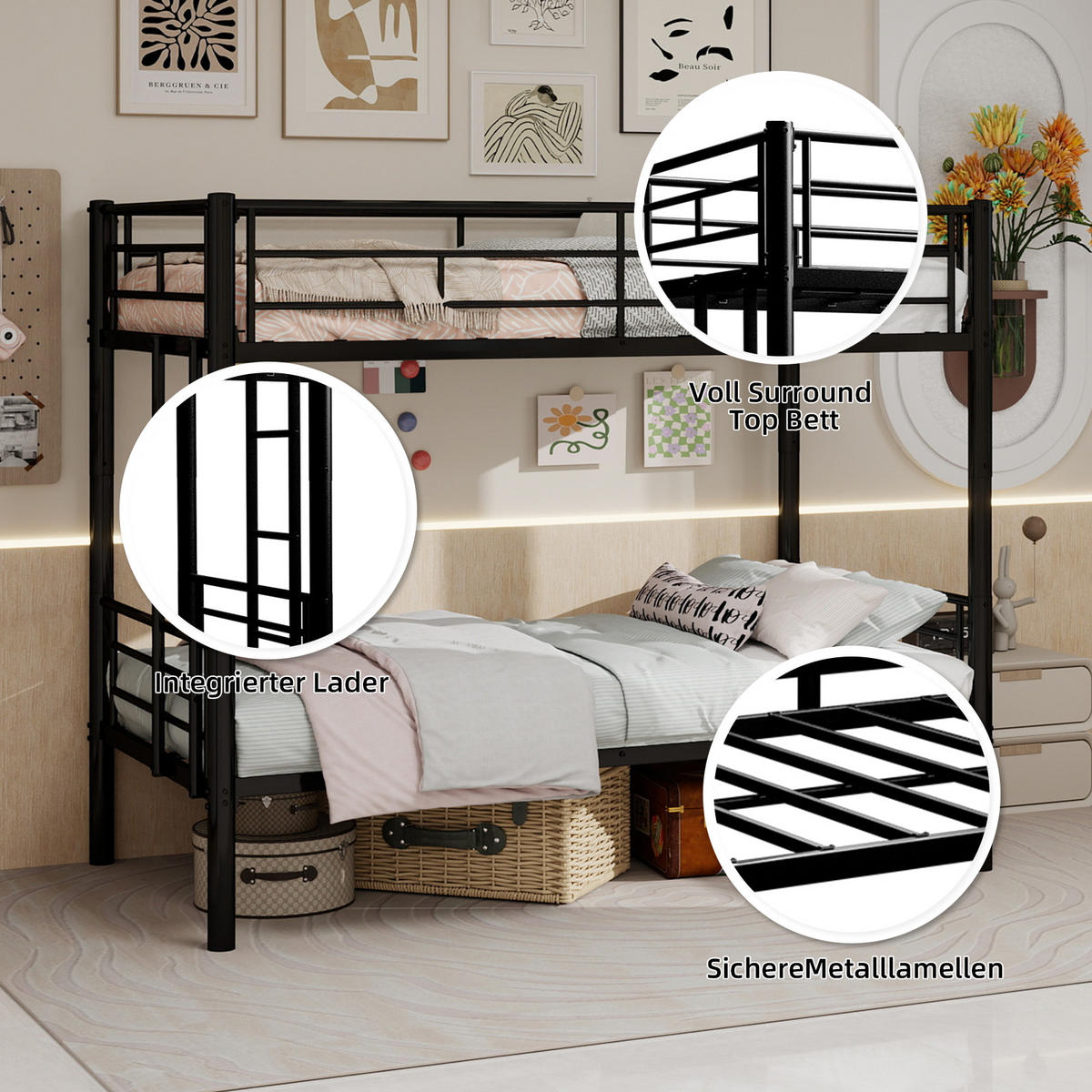 ETAGENBETT Metall Schwarz Twin über Twin - Schwarz, Metall (90/190cm) - ComfortXL