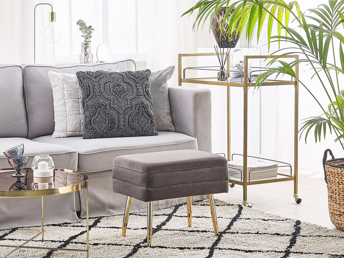 TRUHENBANK Grau Odessa - Goldfarben/Grau, Textil (49/43/34cm) - Beliani