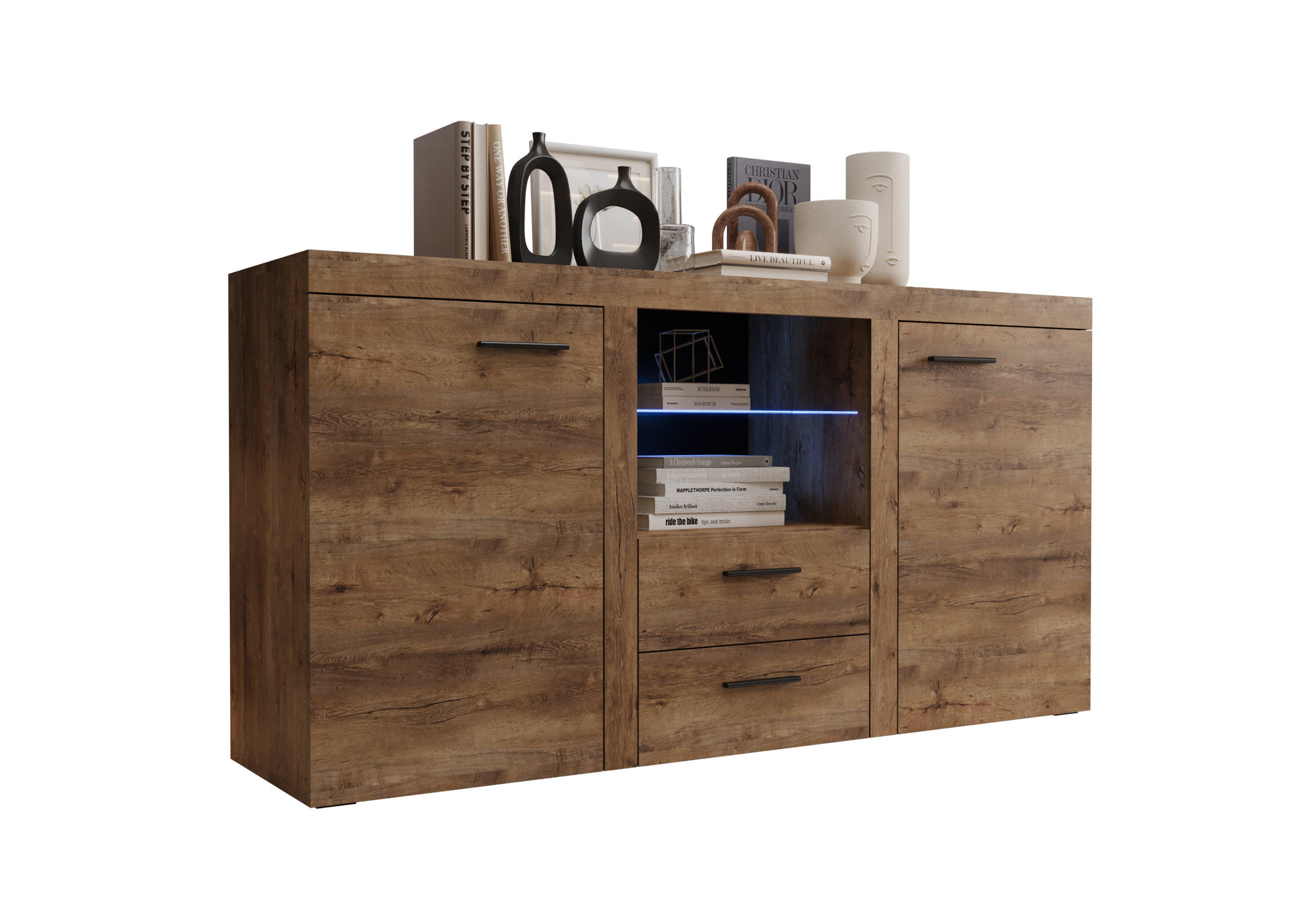 KOMMODE London LRK mit 2 Türen, Sideboard in Farbe: Braun, Größe: 156 x 82 x 40 cm - Braun, Holzwerkstoff (156/82/40cm) - O-Sofa